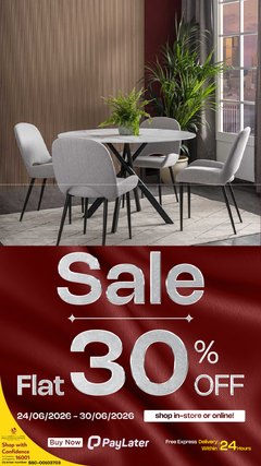 HomesRus 30% off variant: round dining table with four upholstered chairs